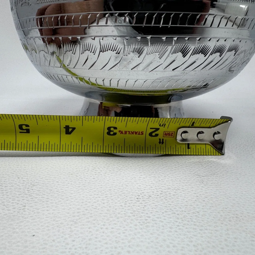 Vintage Indian Brass Silver-Tone Engraved Vase 2-Piece Floral Globe 8.5in Decor